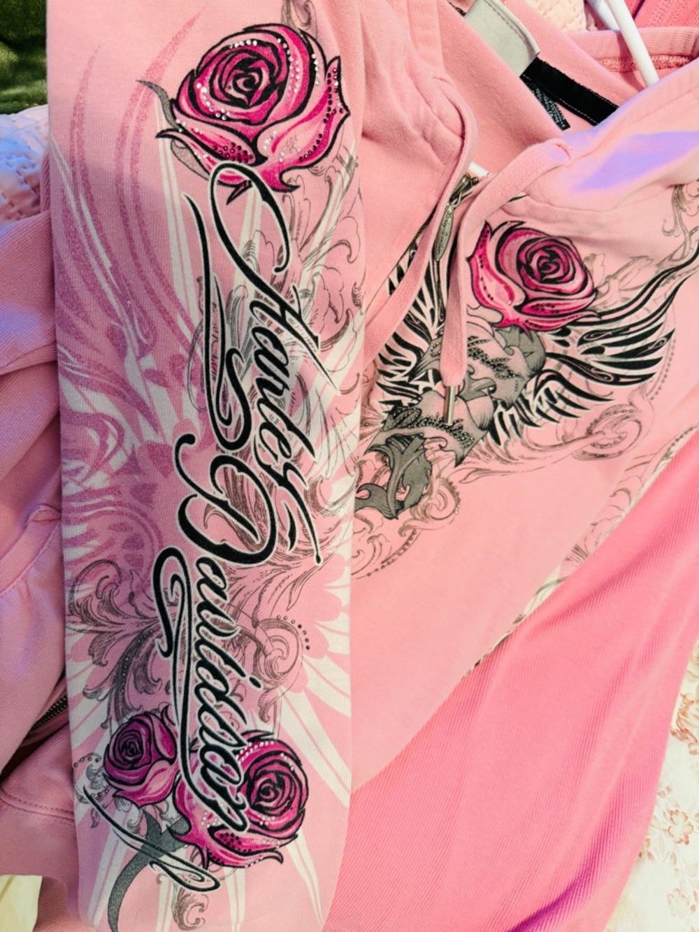 Harley-Davidson Pink Hoodie with Black Trim and Logo - Picture 5 of 5